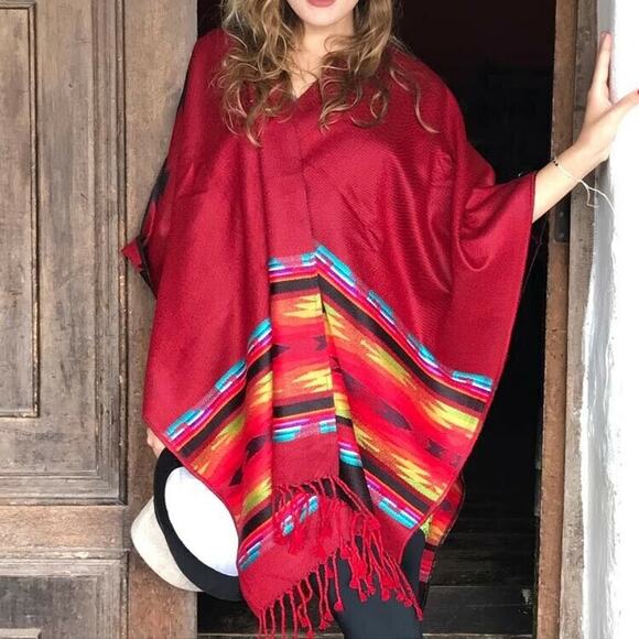 Authentic Alpaca Wool Unisex Ruana Cape Poncho Shawl - Lightweight - Boho - Picture 1 of 9
